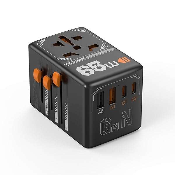 TESSAN Buy TESSAN 65W Universal Travel Adapter - 4 USB Ports for Worldwide Use (US, EU, UK, AUS) - Fast Charging & Compact Design