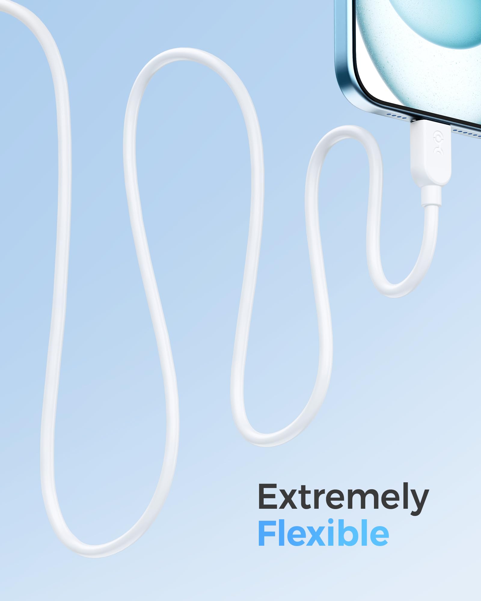 Cable Matters Cable Matters 3-Pack 6ft Flexible USB A to USB C Cable White for iPhone 16 15 Pro Max Plus Galaxy S23 Apple CarPlay Android Auto - View 3 of 7