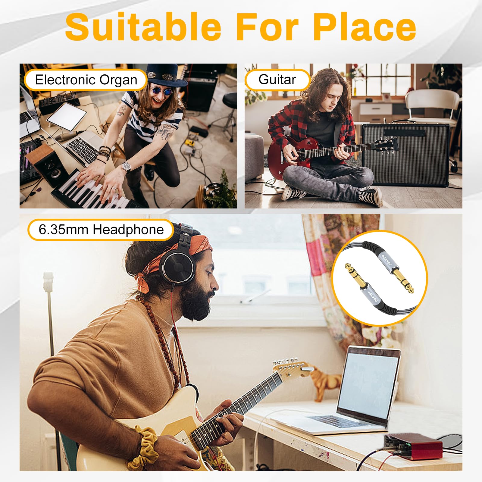 JOLGOO JOLGOO 1/4 Inch TRS Instrument Cable 20 FT 2-Pack for Guitar Bass Keyboard Mixer Amplifier Speaker and Electric Mandolin - View 6 of 6