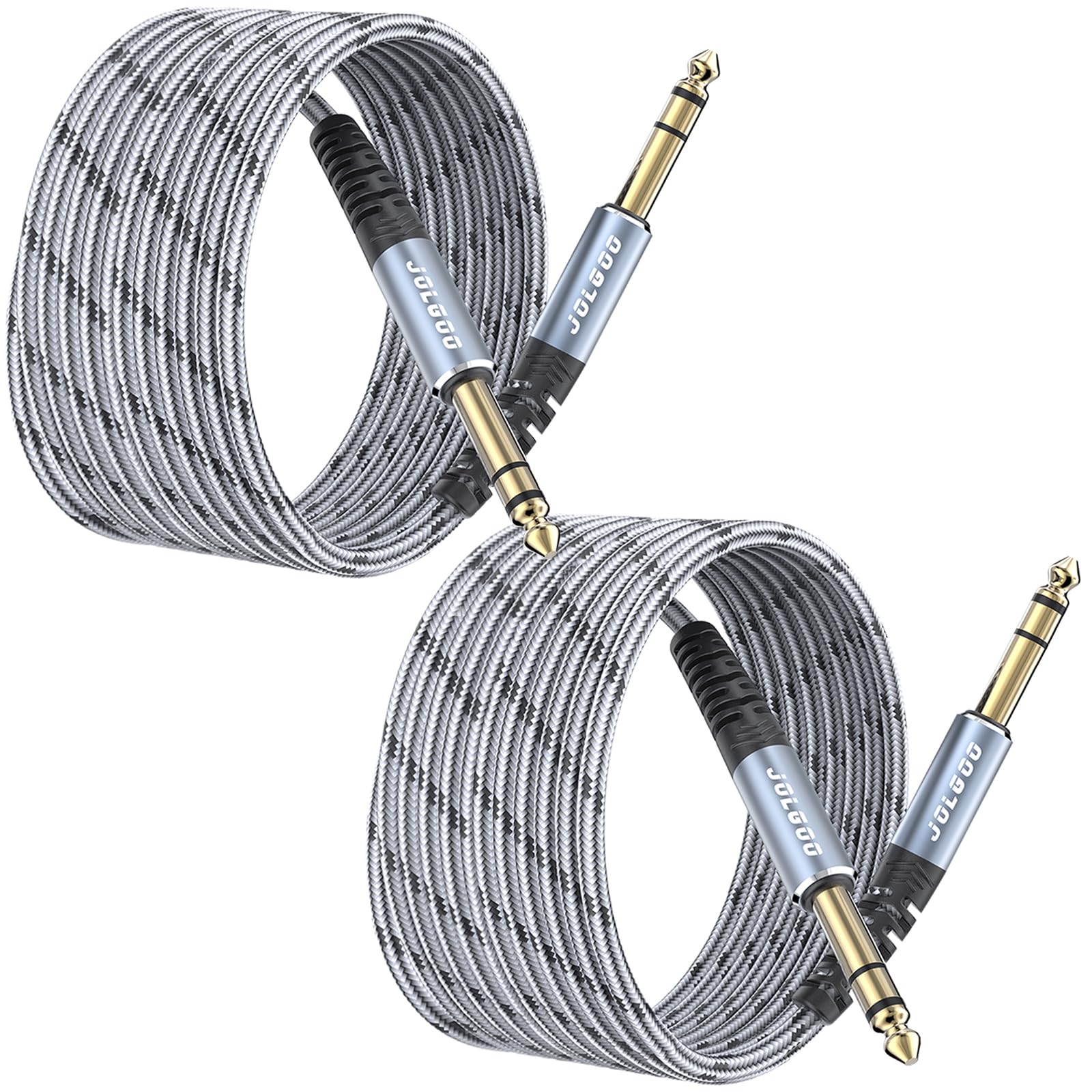 JOLGOO JOLGOO 1/4 Inch TRS Instrument Cable 20 FT 2-Pack for Guitar Bass Keyboard Mixer Amplifier Speaker and Electric Mandolin