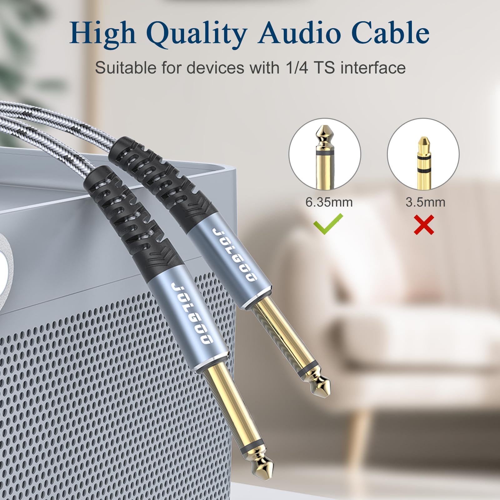 JOLGOO JOLGOO 1/4 Inch Guitar Instrument Cable 6.6 FT 2-Pack for Electric Guitar Bass Keyboard Mixer Amplifier Speaker Electric Mandolin - View 4 of 6