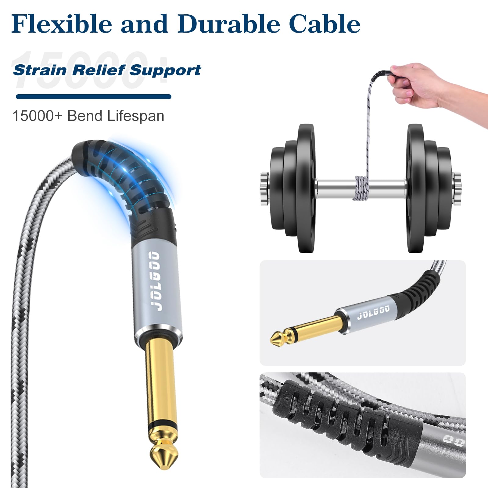 JOLGOO JOLGOO 1/4 Inch Guitar Instrument Cable 6.6 FT 2-Pack for Electric Guitar Bass Keyboard Mixer Amplifier Speaker Electric Mandolin - View 5 of 6