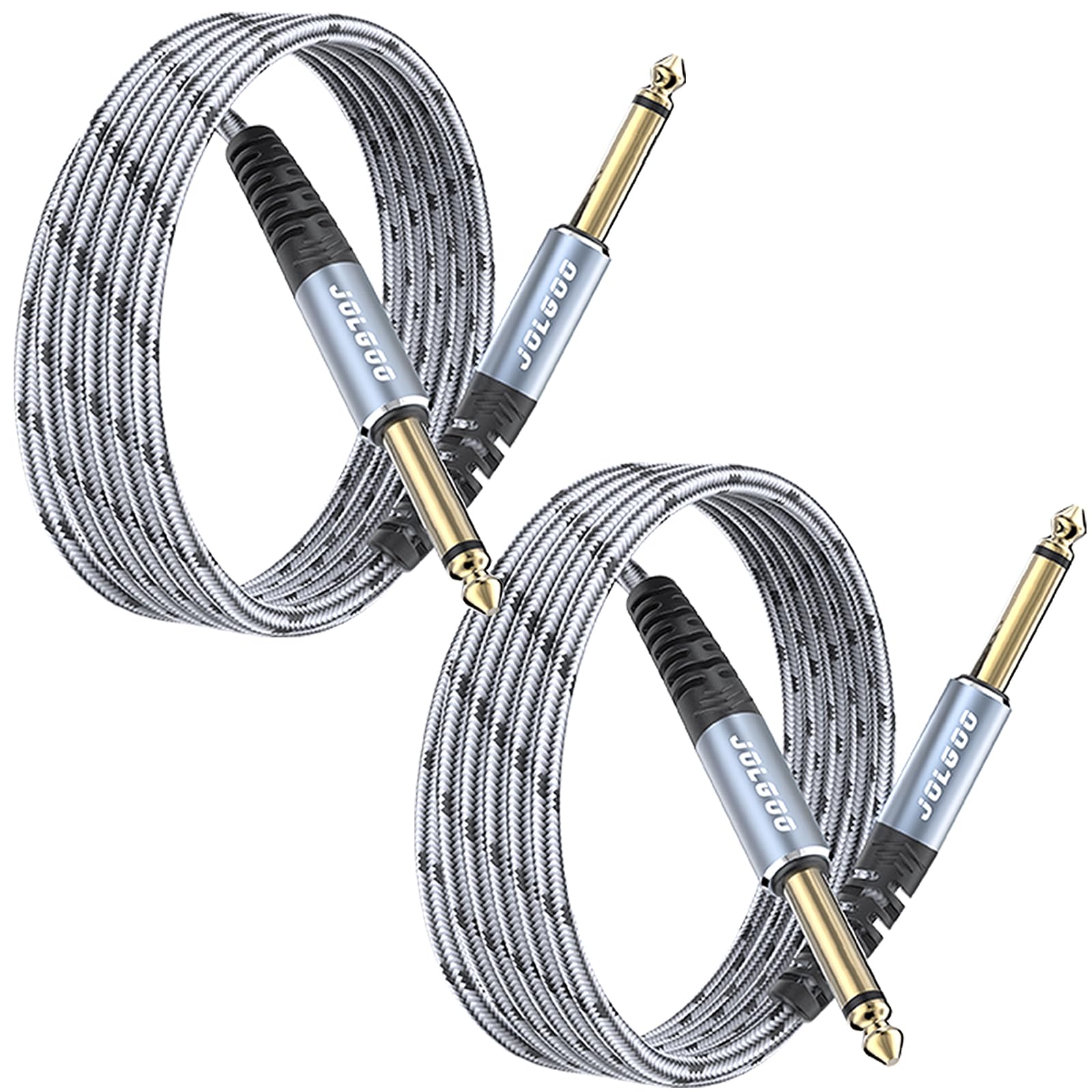 JOLGOO JOLGOO 1/4 Inch Guitar Instrument Cable 6.6 FT 2-Pack for Electric Guitar Bass Keyboard Mixer Amplifier Speaker Electric Mandolin