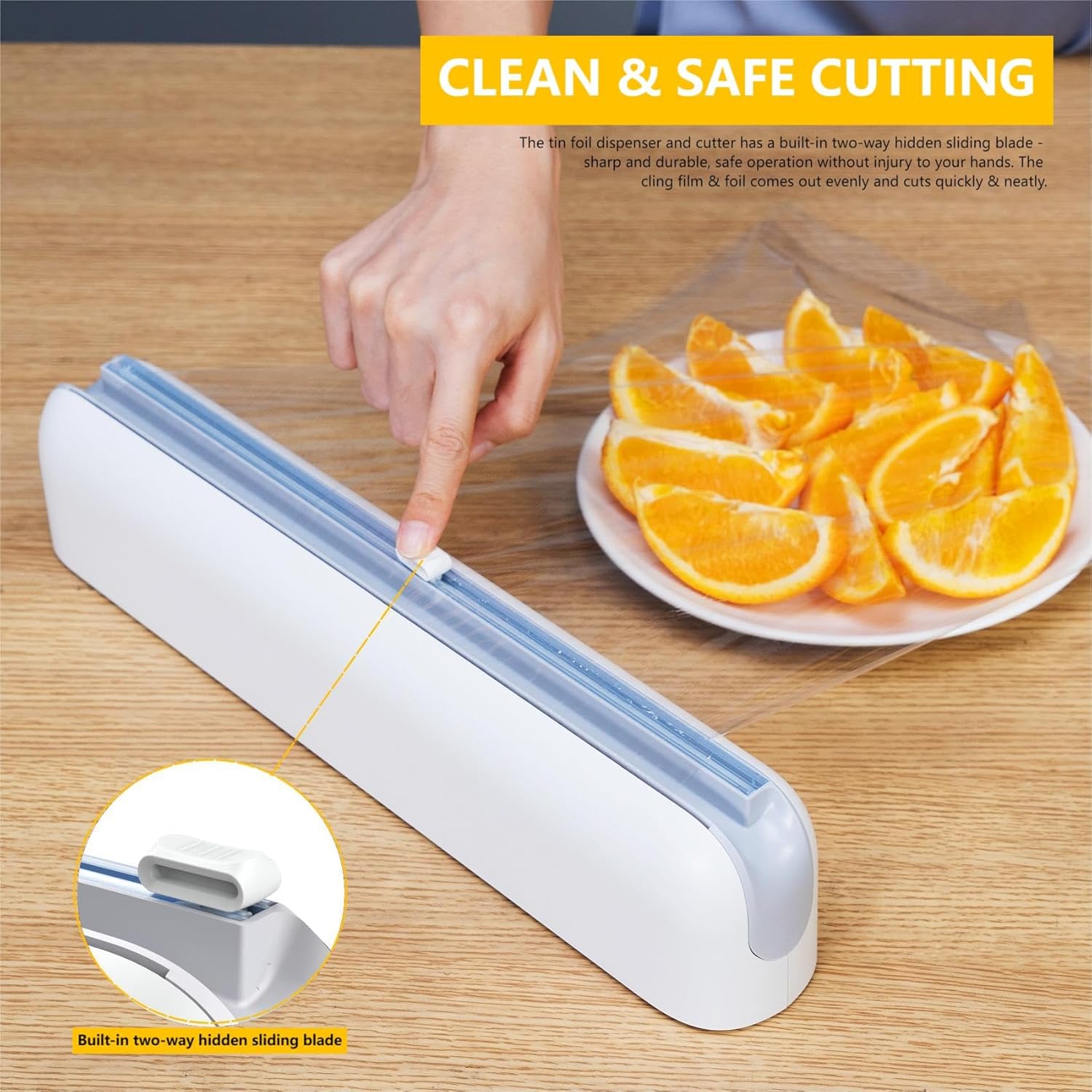 Quasziwa Magnetic Plastic Wrap Dispenser with Cutter - Upgrade Practical Refillable Cling Wrap Aluminum Foil Dispenser with Slide Cutter, 12 Inch X 164 Feet Kitchen Food Cling Film Included - Gray - View 3 of 6