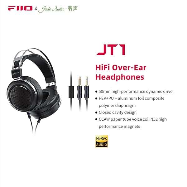 FiiO FIIO JadeAudio JT1 Studio Headphones: Hi-Res Gaming & Recording Headset with 50mm Drivers & Microphone - View 5 of 10
