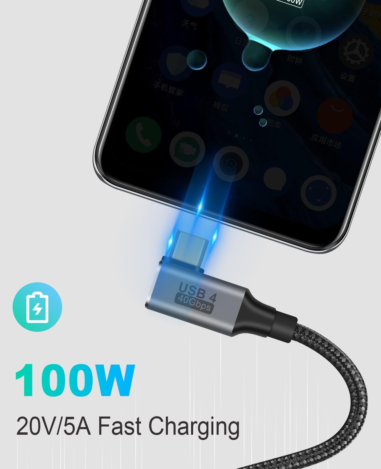 Poyiccot Buy Poyiccot 1.5ft USB C Right Angle Cable 100W - 40Gbps, 8K Video Support for MacBook Pro - View 3 of 7