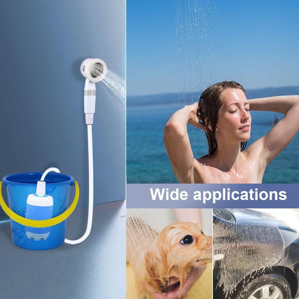 Le Bomlu Portable Camping Shower Pump - Rechargeable Outdoor Shower Head Sprayer, Pumps Water from Bucket. Experience Refreshment Anywhere, Perfect for Camping, Hiking, Travel, Car Washing & Pet Cleaning - View 3 of 7