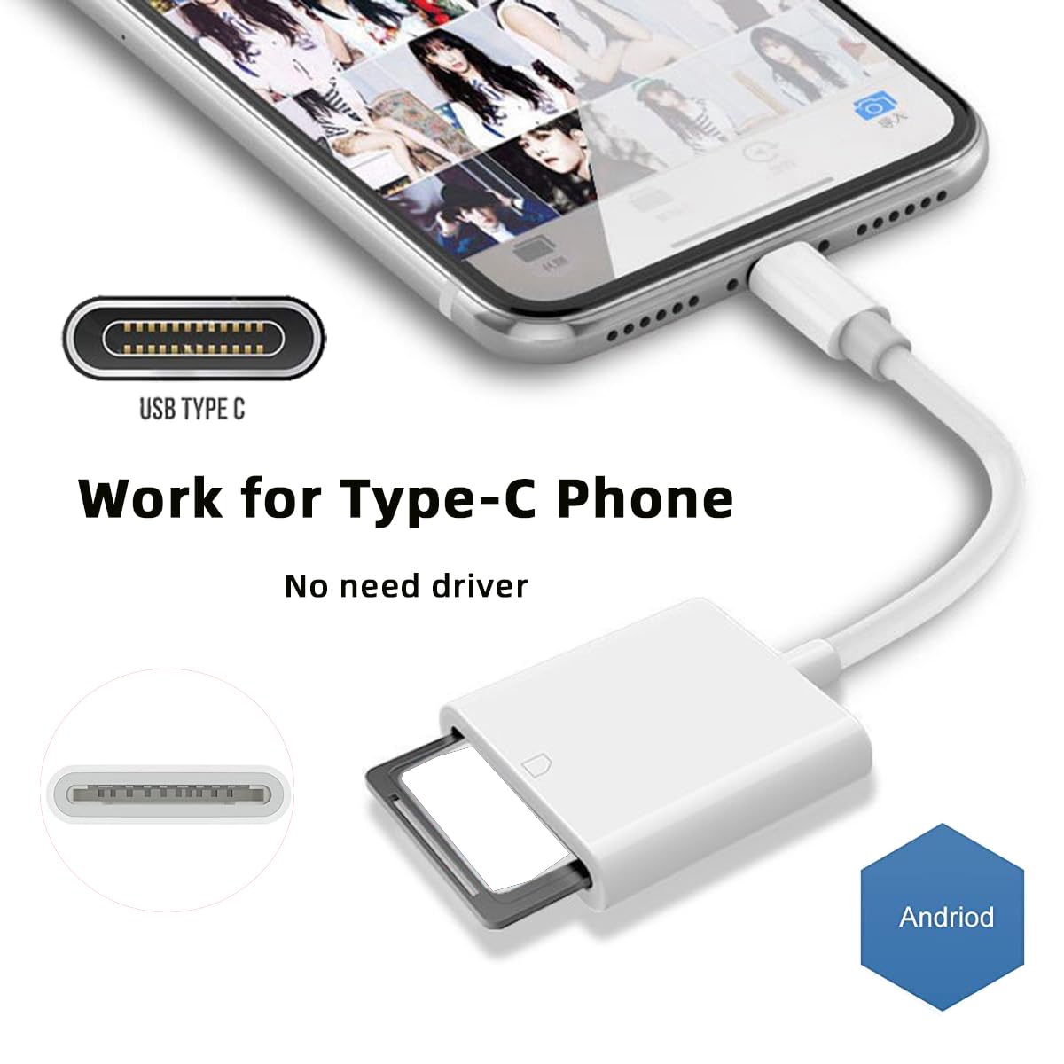 CY CY USB 2.0 Type C Card Reader Adapter for SD SDXC SDHC Compatible with MAC Laptop Tablet Phone - View 4 of 7