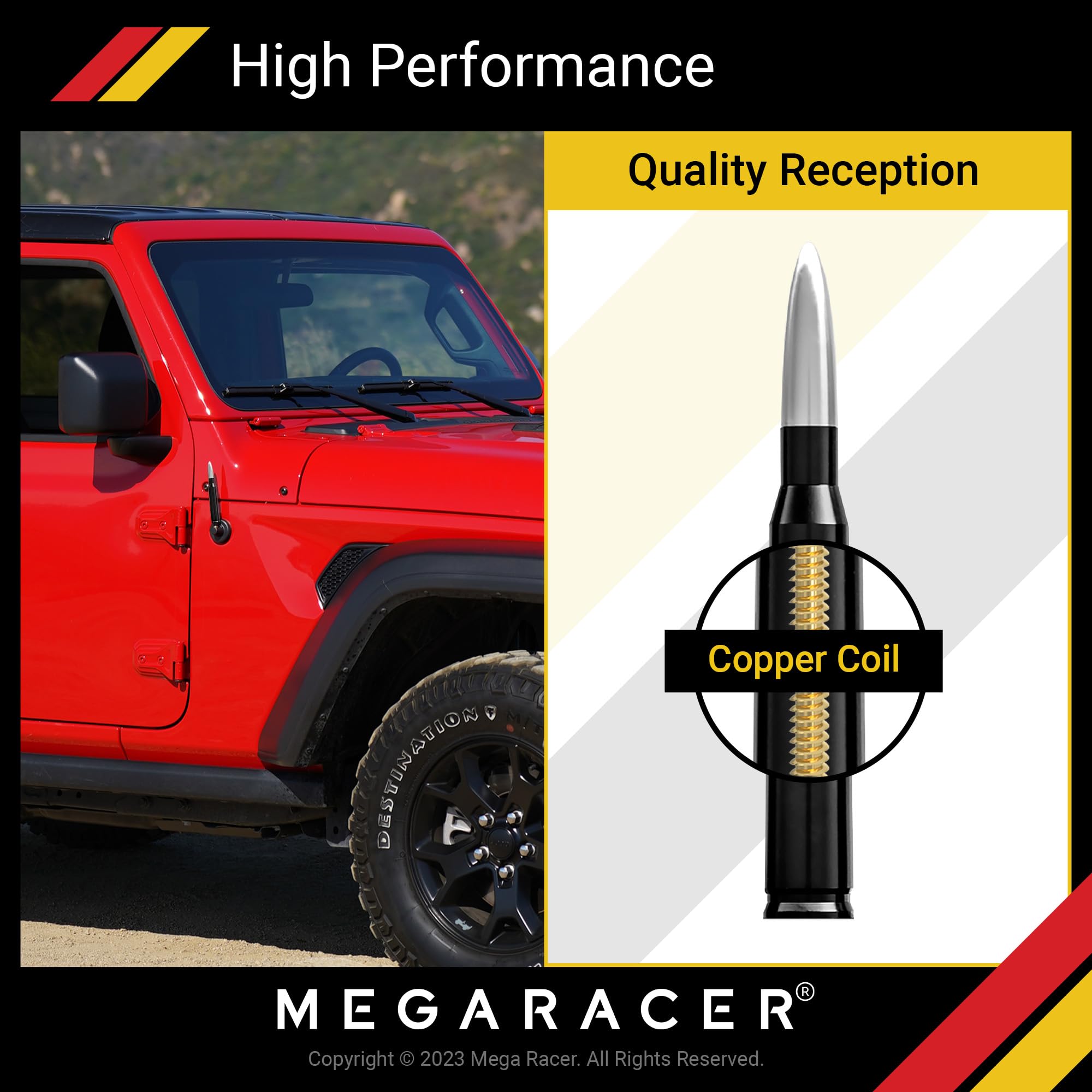 Mega Racer Mega Racer Silver Black Antenna for Jeep Wrangler Gladiator 2007-2024 Accessories Replacement Sahara Rubicon Willys Mojave - View 3 of 6