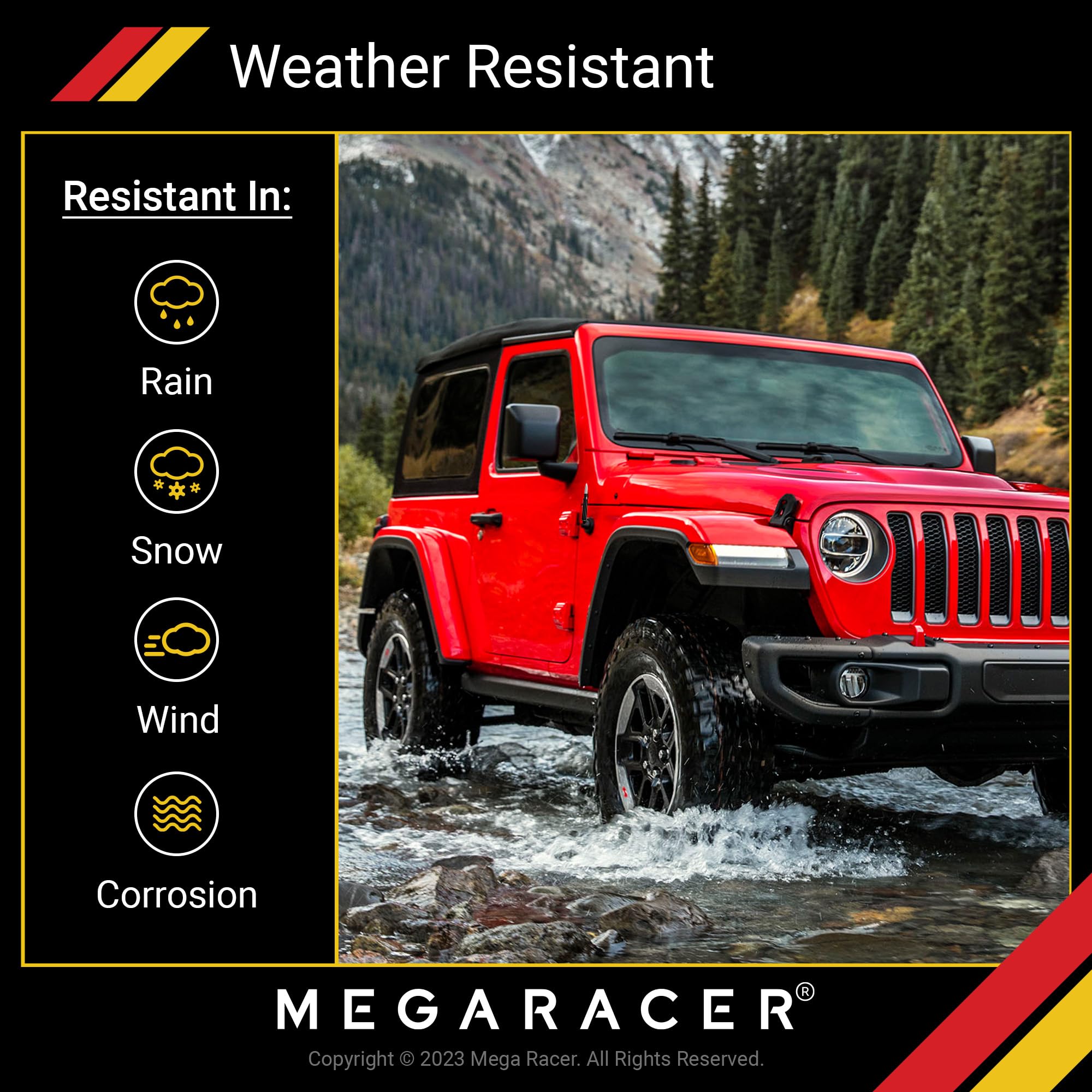 Mega Racer Mega Racer Silver Black Antenna for Jeep Wrangler Gladiator 2007-2024 Accessories Replacement Sahara Rubicon Willys Mojave - View 5 of 6