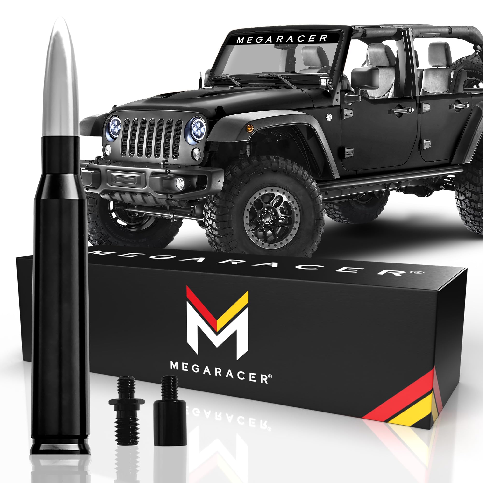 Mega Racer Mega Racer Silver Black Antenna for Jeep Wrangler Gladiator 2007-2024 Accessories Replacement Sahara Rubicon Willys Mojave