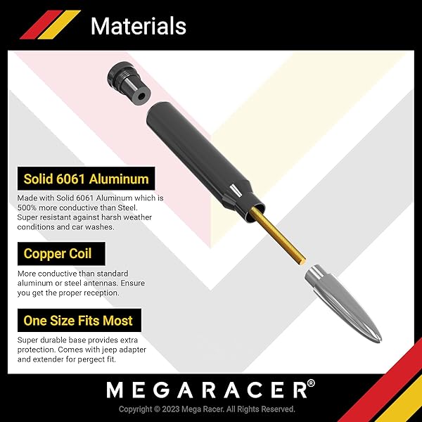 Mega Racer 50 Cal Bullet Antenna for Jeep Wrangler Gladiator 2007-2024 Silver Gray Stylish Jeep Accessories for Wrangler JK JL and Gladiator Truck - View 6 of 8