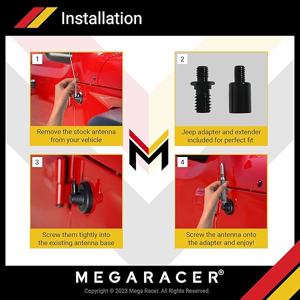 Mega Racer 50 Cal Bullet Antenna for Jeep Wrangler Gladiator 2007-2024 Silver Gray Stylish Jeep Accessories for Wrangler JK JL and Gladiator Truck - View 8 of 8