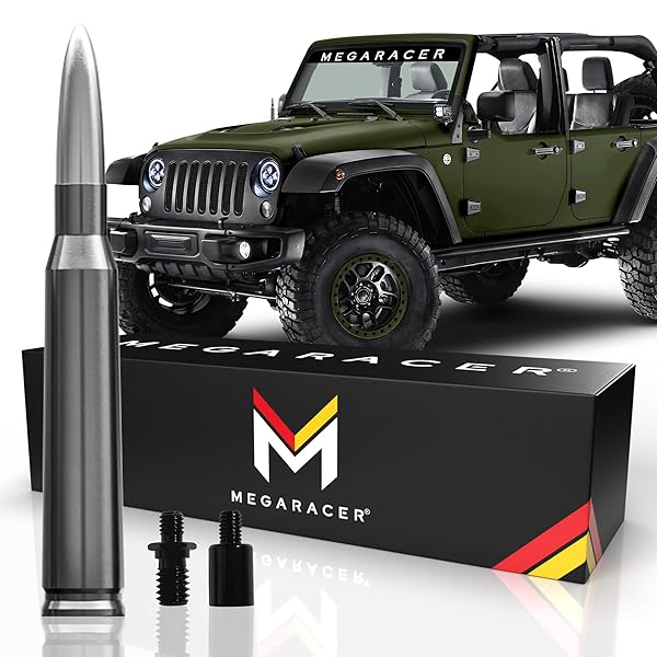 Mega Racer 50 Cal Bullet Antenna for Jeep Wrangler Gladiator 2007-2024 Silver Gray Stylish Jeep Accessories for Wrangler JK JL and Gladiator Truck - View 2 of 8