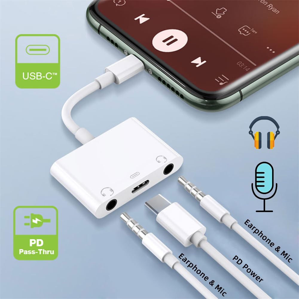 NFHK NFHK Type C USB-C Dual 3.5mm Audio AUX MIC Sound Card with PD Power Charge Adapter for Laptop Tablet Phone - View 2 of 9