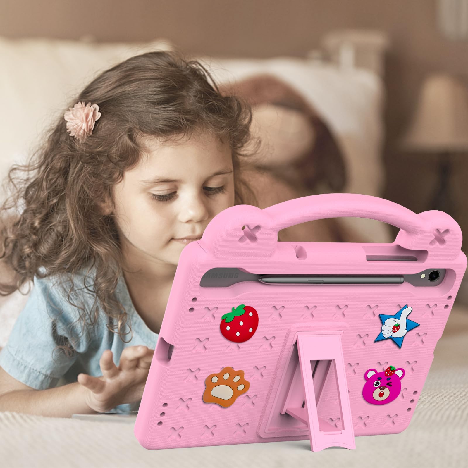 YRH YRH Galaxy Tab S9 FE 5G Case 10.9 inch Kids EVA Cover with Stand Handle for Samsung S9 FE S9 S8 S7 Tablet Pink DIY Cartoon Figures - View 6 of 6