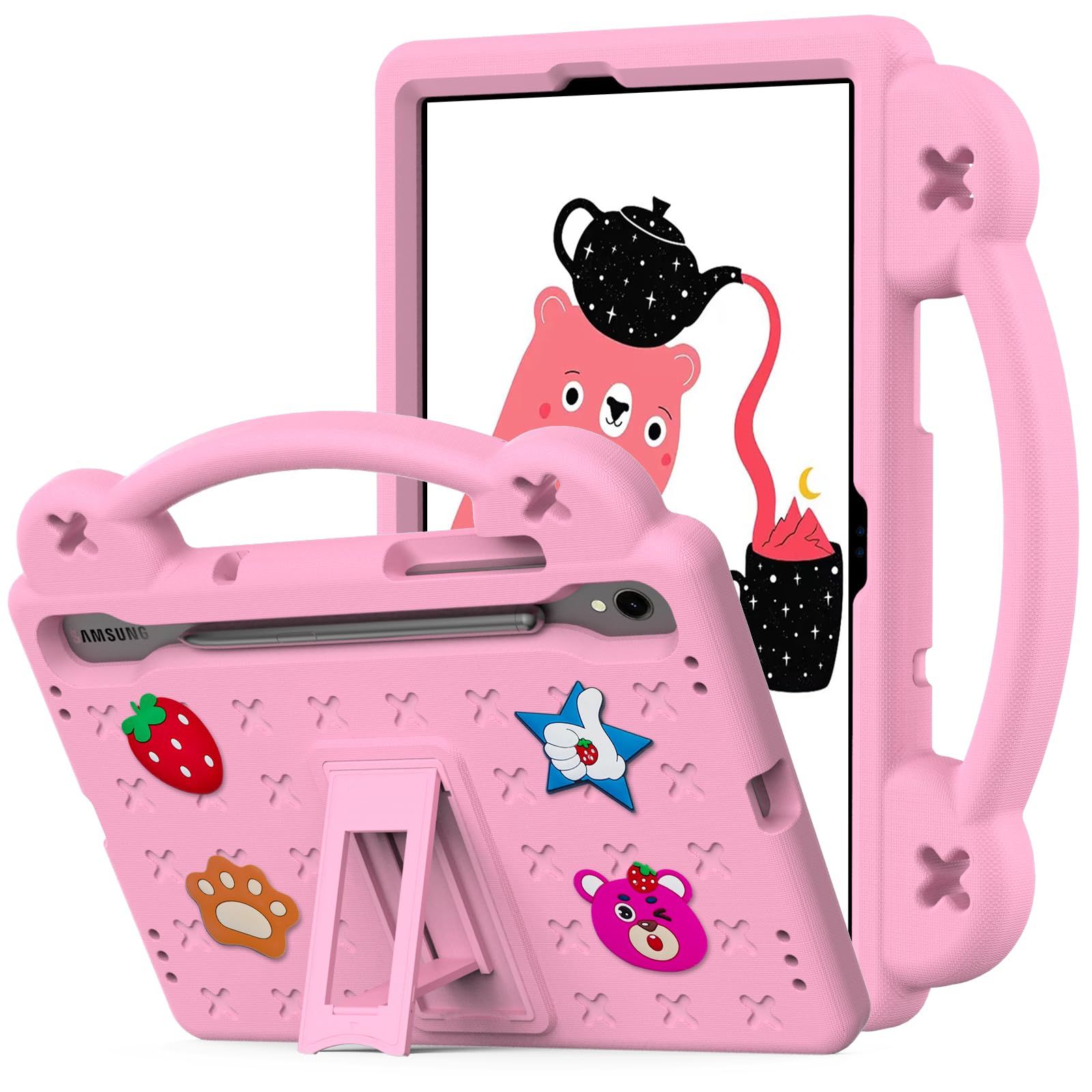 YRH YRH Galaxy Tab S9 FE 5G Case 10.9 inch Kids EVA Cover with Stand Handle for Samsung S9 FE S9 S8 S7 Tablet Pink DIY Cartoon Figures