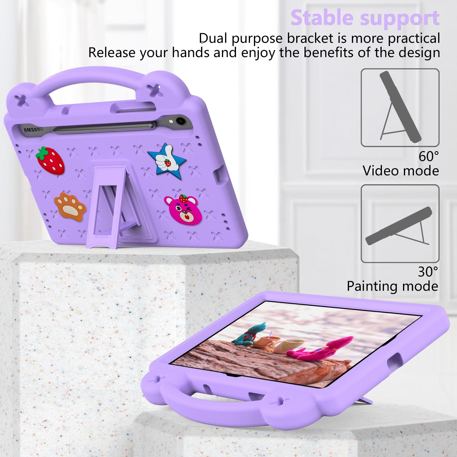 YRH YRH Galaxy Tab S9 FE 5G Case 10.9 inch Kids EVA Cover with Stand Handle for Samsung S9 FE S9 S8 S7 Tablet Purple - View 3 of 6