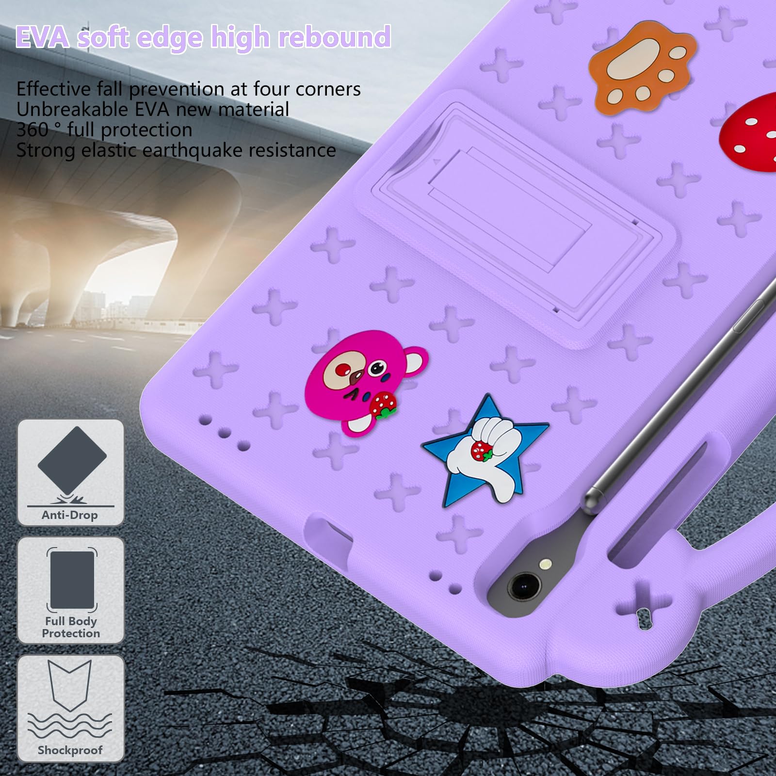 YRH YRH Galaxy Tab S9 FE 5G Case 10.9 inch Kids EVA Cover with Stand Handle for Samsung S9 FE S9 S8 S7 Tablet Purple - View 5 of 6