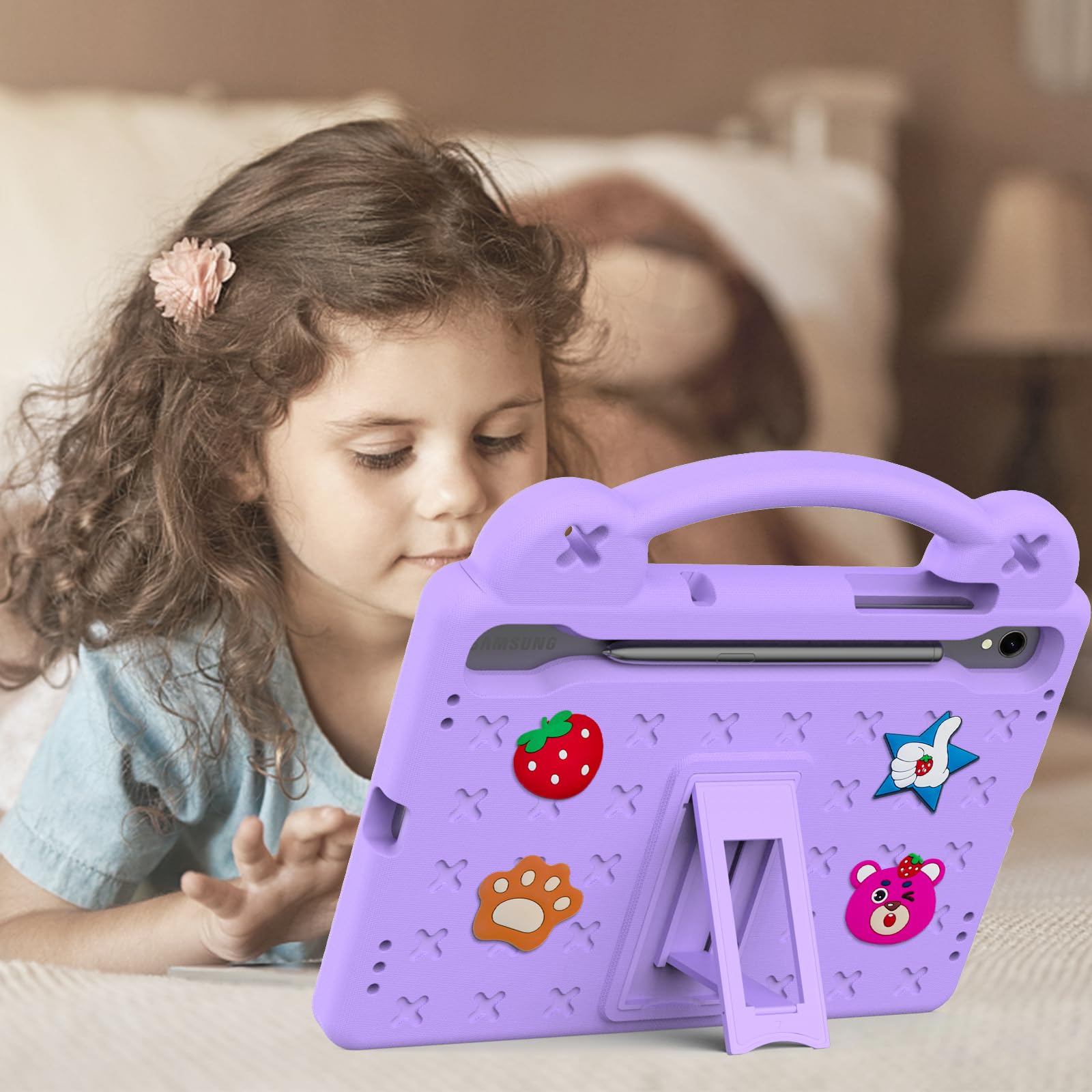 YRH YRH Galaxy Tab S9 FE 5G Case 10.9 inch Kids EVA Cover with Stand Handle for Samsung S9 FE S9 S8 S7 Tablet Purple - View 6 of 6