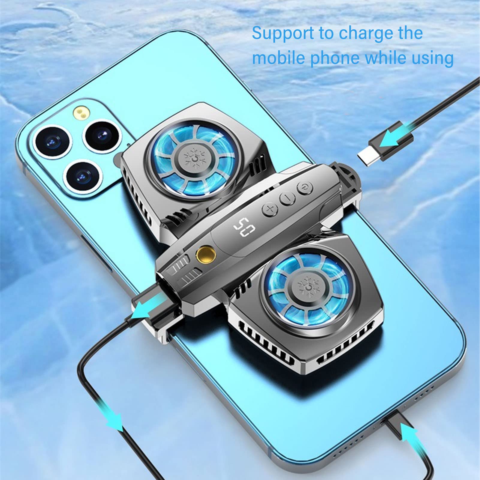 GOWENIC Cell Phone Cooler Dual Core Semiconductor Cooling Fan Low Noise Aluminum Alloy for Gaming and Live Streaming - View 2 of 9