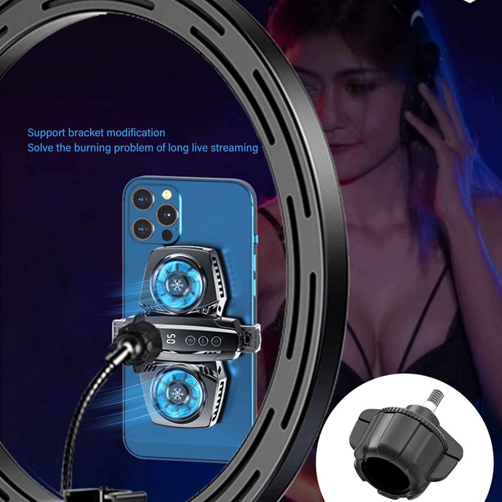 GOWENIC Cell Phone Cooler Dual Core Semiconductor Cooling Fan Low Noise Aluminum Alloy for Gaming and Live Streaming - View 6 of 9