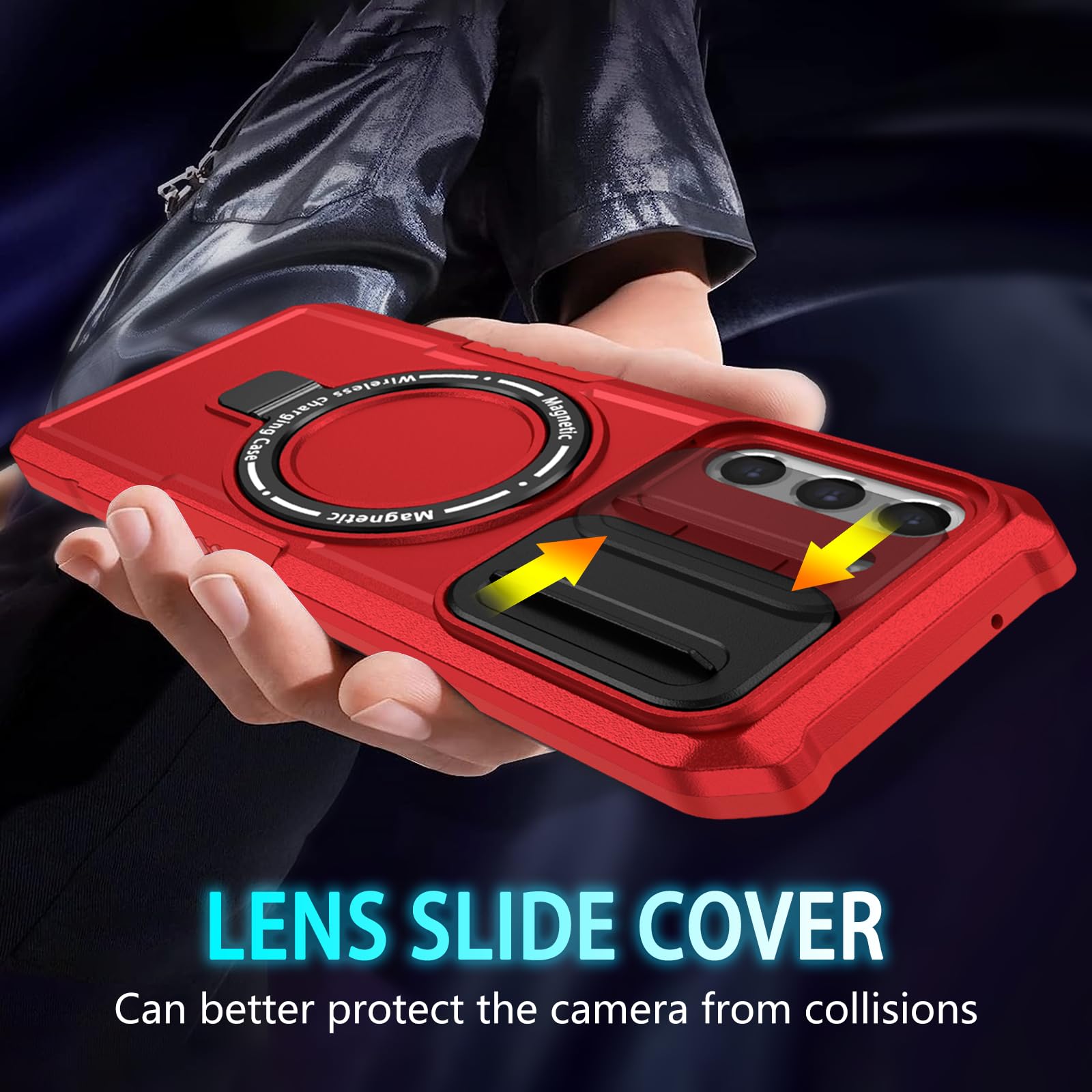 KTUOHU KTUOHU Samsung Galaxy S21 FE Case with Magnetic Ring Stand Military Grade Heavy Duty Shockproof Protective Cover Red - View 3 of 8