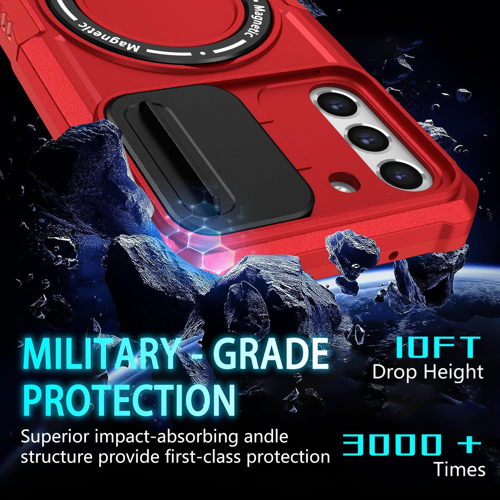 KTUOHU KTUOHU Samsung Galaxy S21 FE Case with Magnetic Ring Stand Military Grade Heavy Duty Shockproof Protective Cover Red - View 4 of 8