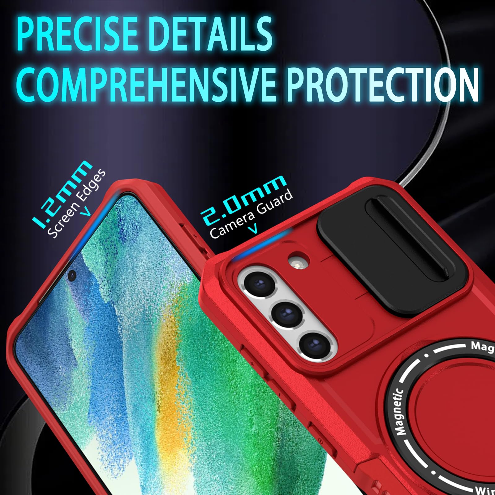 KTUOHU KTUOHU Samsung Galaxy S21 FE Case with Magnetic Ring Stand Military Grade Heavy Duty Shockproof Protective Cover Red - View 5 of 8