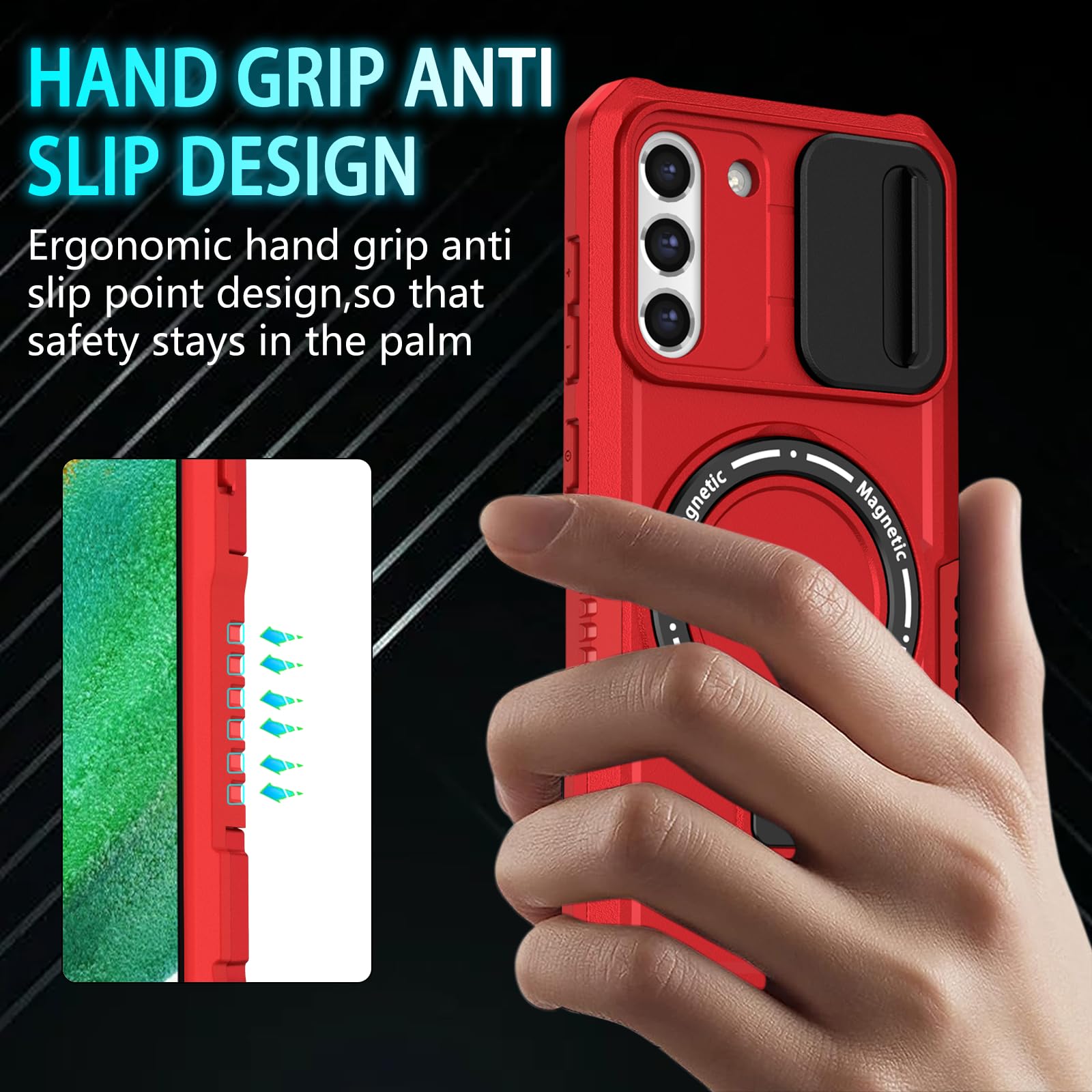 KTUOHU KTUOHU Samsung Galaxy S21 FE Case with Magnetic Ring Stand Military Grade Heavy Duty Shockproof Protective Cover Red - View 6 of 8