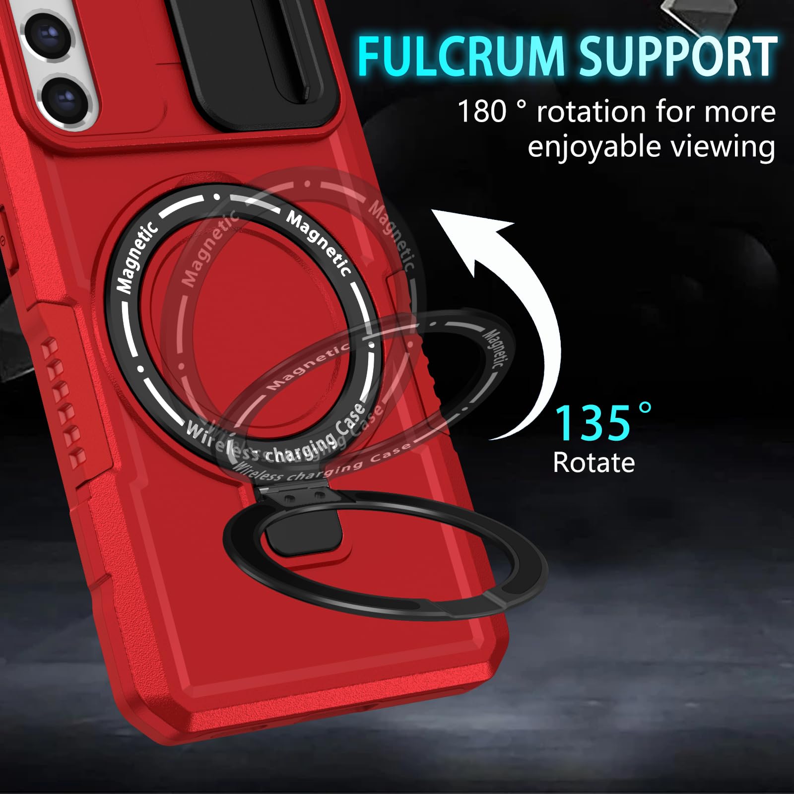 KTUOHU KTUOHU Samsung Galaxy S21 FE Case with Magnetic Ring Stand Military Grade Heavy Duty Shockproof Protective Cover Red - View 7 of 8