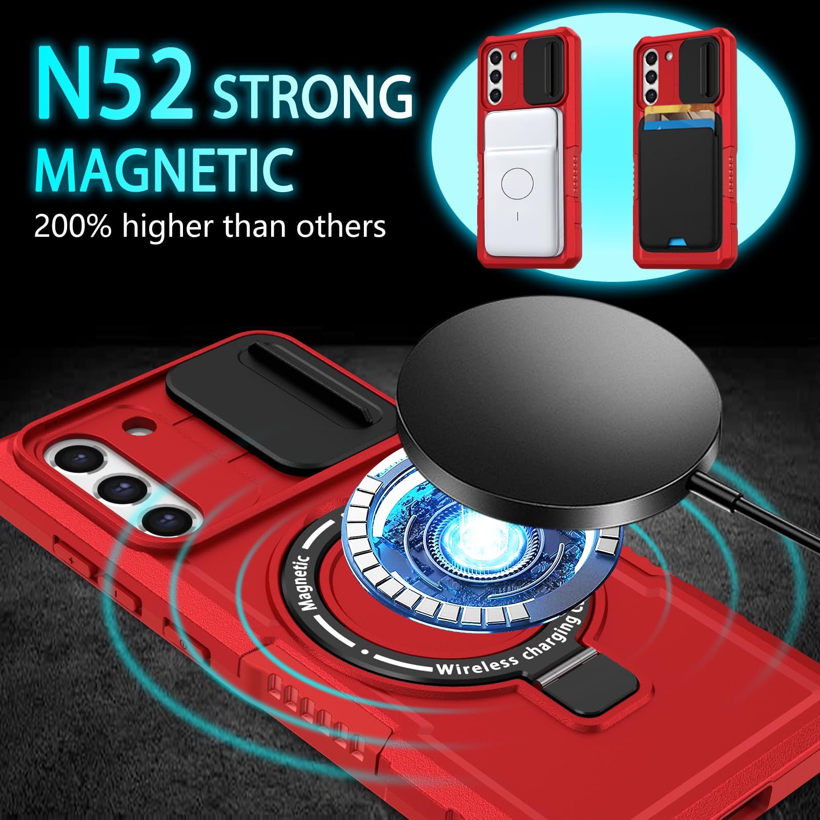 KTUOHU KTUOHU Samsung Galaxy S21 FE Case with Magnetic Ring Stand Military Grade Heavy Duty Shockproof Protective Cover Red - View 8 of 8