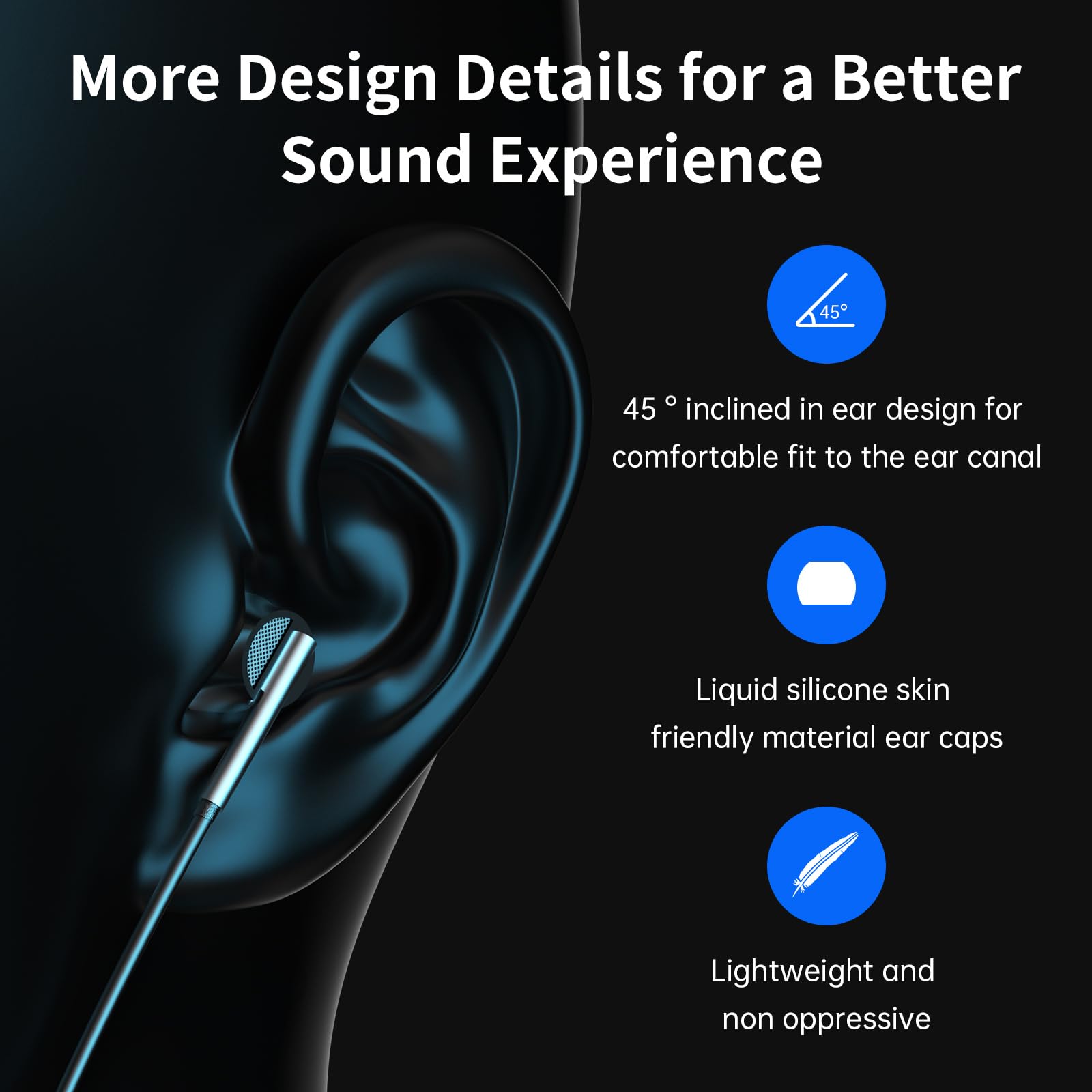 viken Viken Wired Earbuds with Microphone and Volume Control Heavy Bass Noise Isolation Compatible with iPad Laptop MP3 Phones Black - View 3 of 7