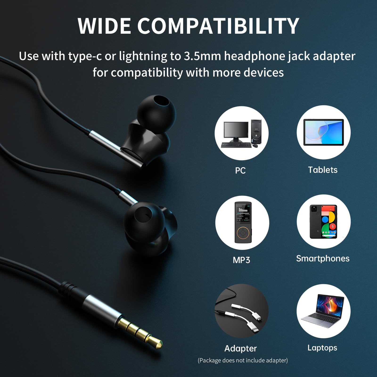 viken Viken Wired Earbuds with Microphone and Volume Control Heavy Bass Noise Isolation Compatible with iPad Laptop MP3 Phones Black - View 7 of 7
