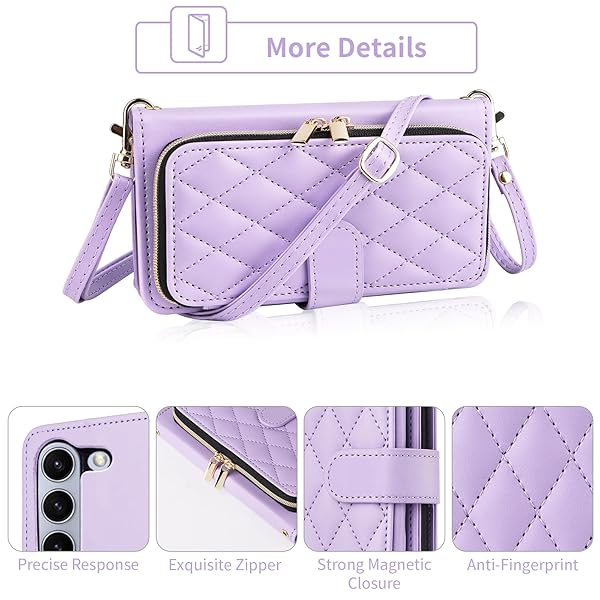 Furiet Furiet Wallet Case for Samsung Galaxy Z Fold 5 5G 2023 with Wrist Strap and 9 Card Slots Luxury PU Leather Cover in Purple - View 5 of 9