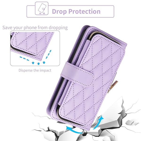 Furiet Furiet Wallet Case for Samsung Galaxy Z Fold 5 5G 2023 with Wrist Strap and 9 Card Slots Luxury PU Leather Cover in Purple - View 7 of 9