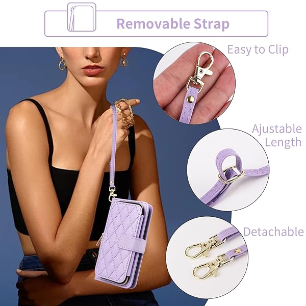 Furiet Furiet Wallet Case for Samsung Galaxy Z Fold 5 5G 2023 with Wrist Strap and 9 Card Slots Luxury PU Leather Cover in Purple - View 8 of 9