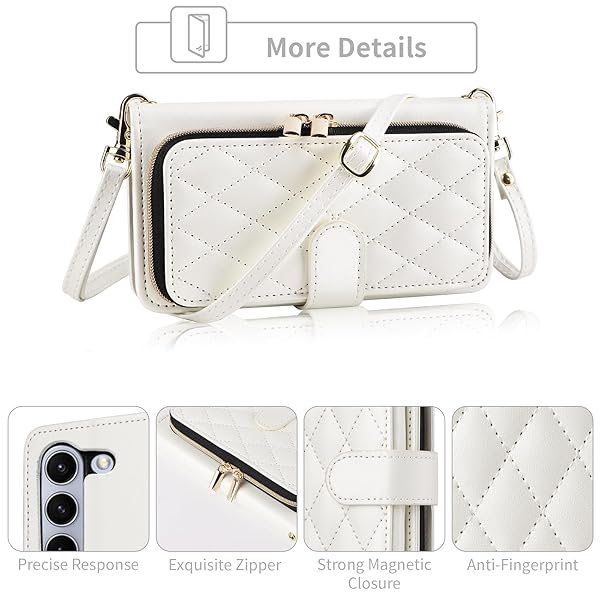 Furiet Furiet Wallet Case for Samsung Galaxy Z Fold 5 5G with Wrist Strap and 9 Card Slots Luxury PU Leather Stand Cover White - View 5 of 9