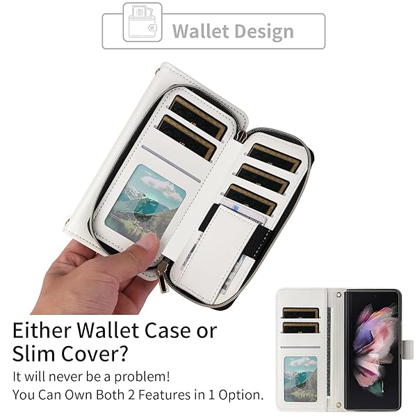 Furiet Furiet Wallet Case for Samsung Galaxy Z Fold 5 5G with Wrist Strap and 9 Card Slots Luxury PU Leather Stand Cover White - View 6 of 9