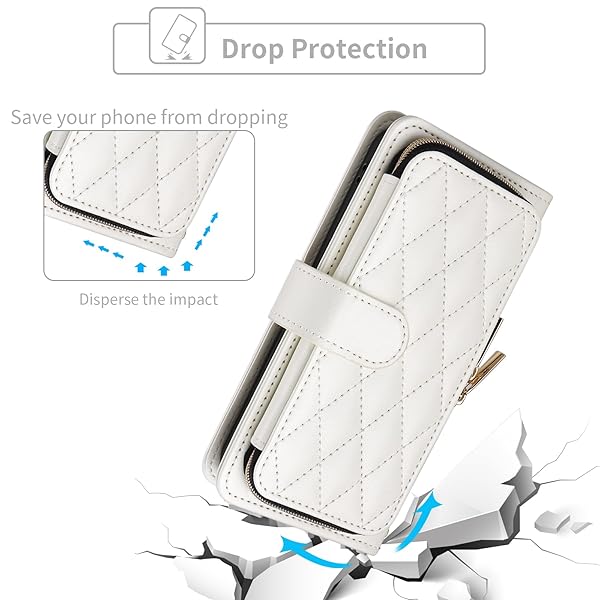 Furiet Furiet Wallet Case for Samsung Galaxy Z Fold 5 5G with Wrist Strap and 9 Card Slots Luxury PU Leather Stand Cover White - View 7 of 9