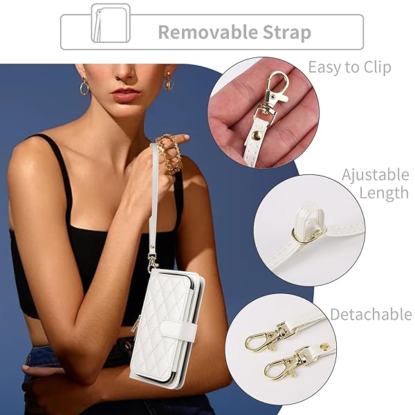 Furiet Furiet Wallet Case for Samsung Galaxy Z Fold 5 5G with Wrist Strap and 9 Card Slots Luxury PU Leather Stand Cover White - View 8 of 9