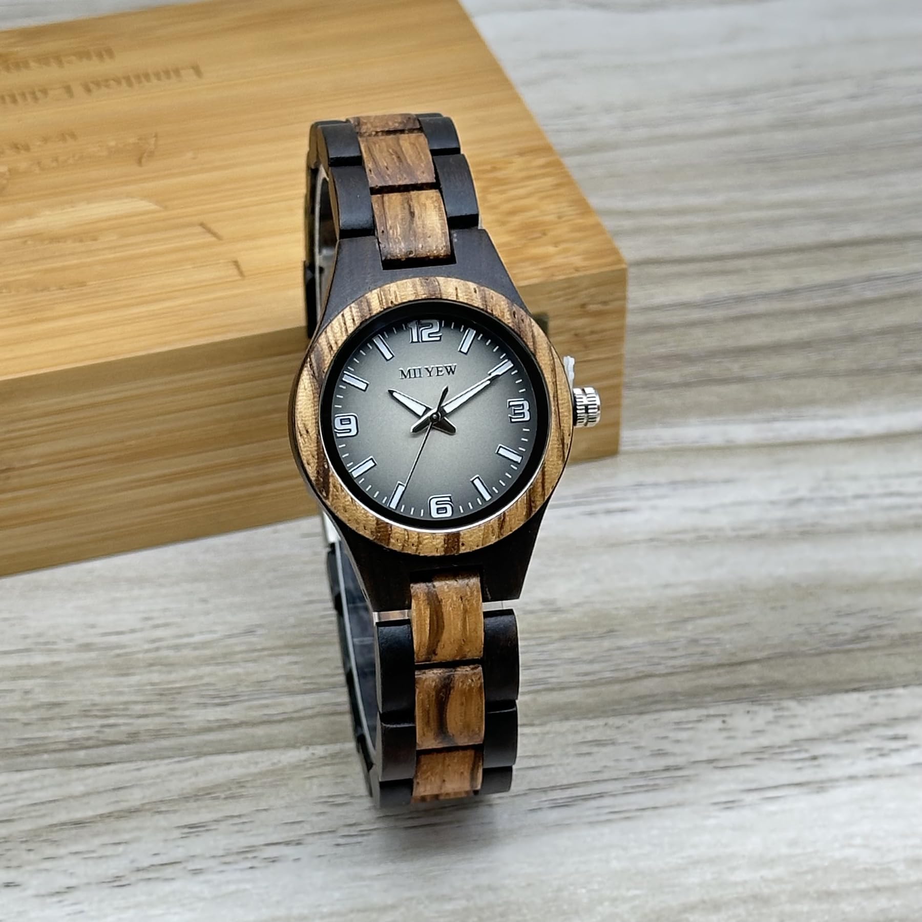 MII YEW MII YEW Wooden Watch for Women Natural Wood Round Analog Quartz with Gradient Grey Dial and Extra Links - View 2 of 6