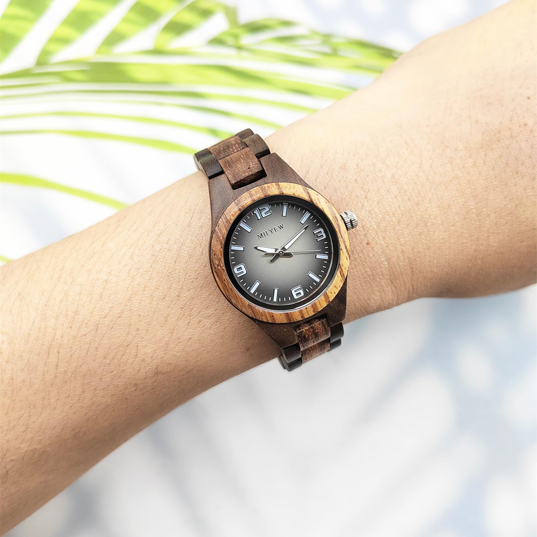 MII YEW MII YEW Wooden Watch for Women Natural Wood Round Analog Quartz with Gradient Grey Dial and Extra Links - View 5 of 6