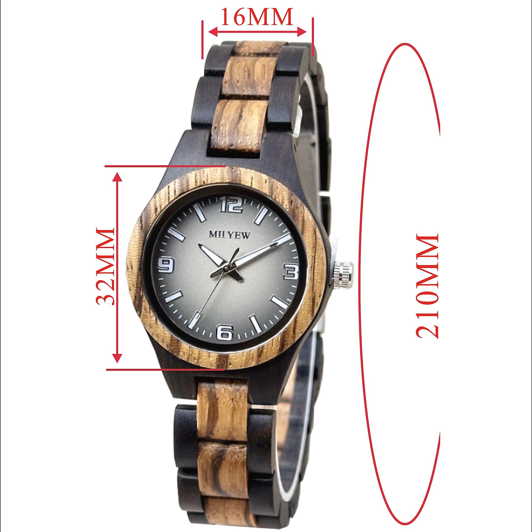 MII YEW MII YEW Wooden Watch for Women Natural Wood Round Analog Quartz with Gradient Grey Dial and Extra Links - View 6 of 6