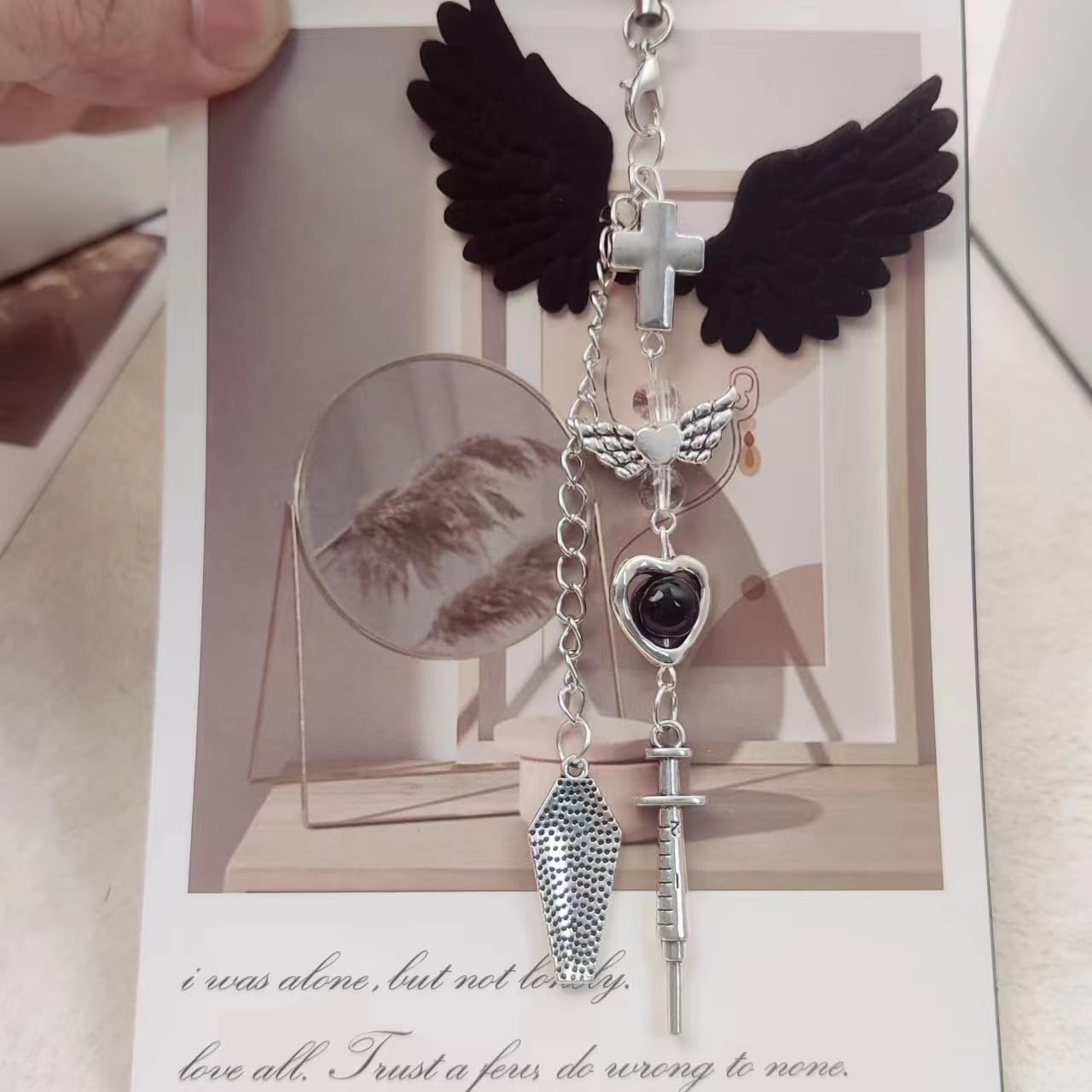 AGEN KGEN Cute Y2K Phone Charm Keychain Aesthetic Lanyard Accessories for Bag Purse Backpack Wallet Airpods Decor for Women Black Wing - View 2 of 9