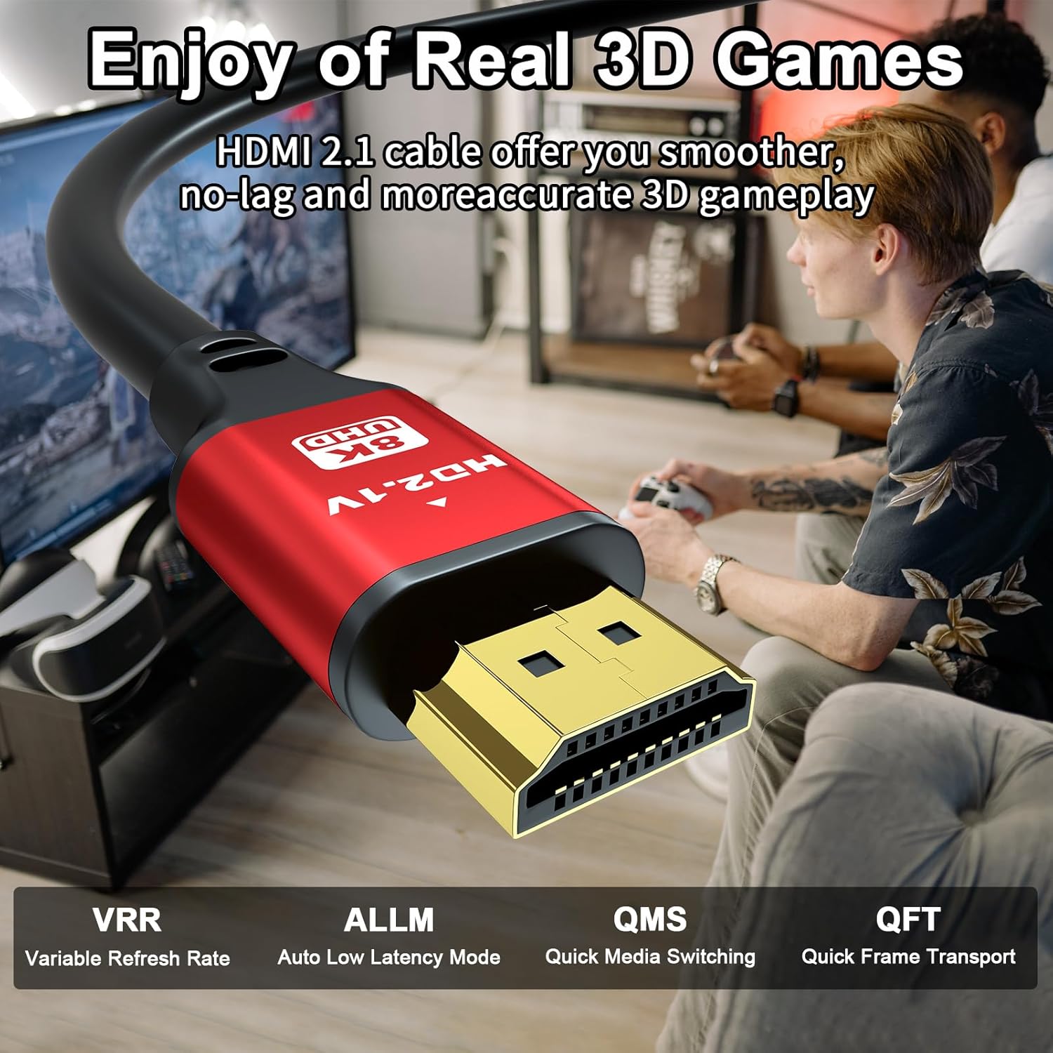 jojobnj Jojobnj HDMI Cable 10FT 2-Pack High Speed 48Gbps 8K 4K Compatible with Roku TV PS5 Laptop Blu-ray HDR 10 eARC 3D - View 4 of 9