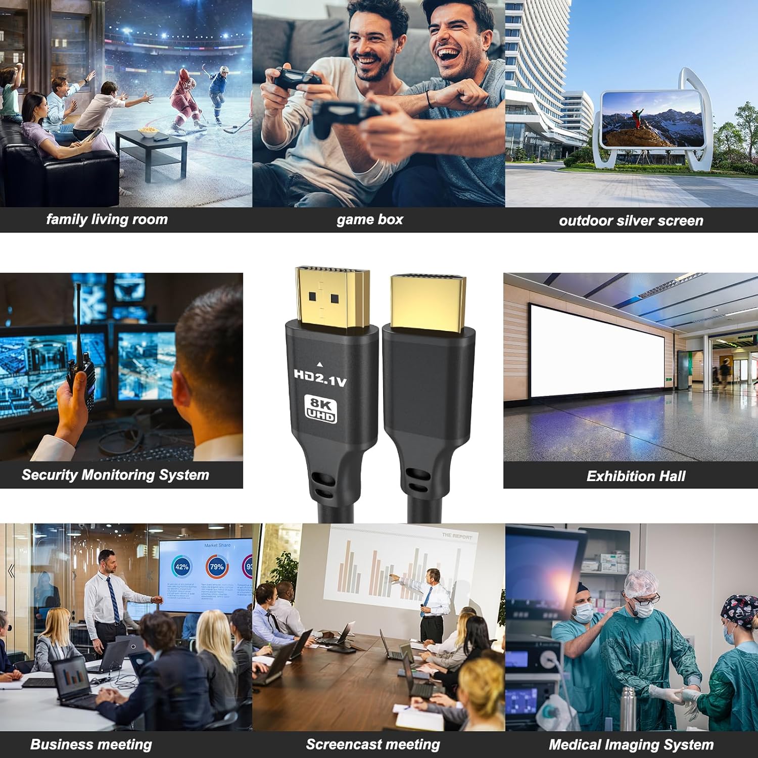 jojobnj Jojobnj HDMI Cable 10FT 2-Pack High Speed 48Gbps 8K 4K Compatible with Roku TV PS5 Laptop Blu-ray HDR 10 eARC 3D - View 7 of 9