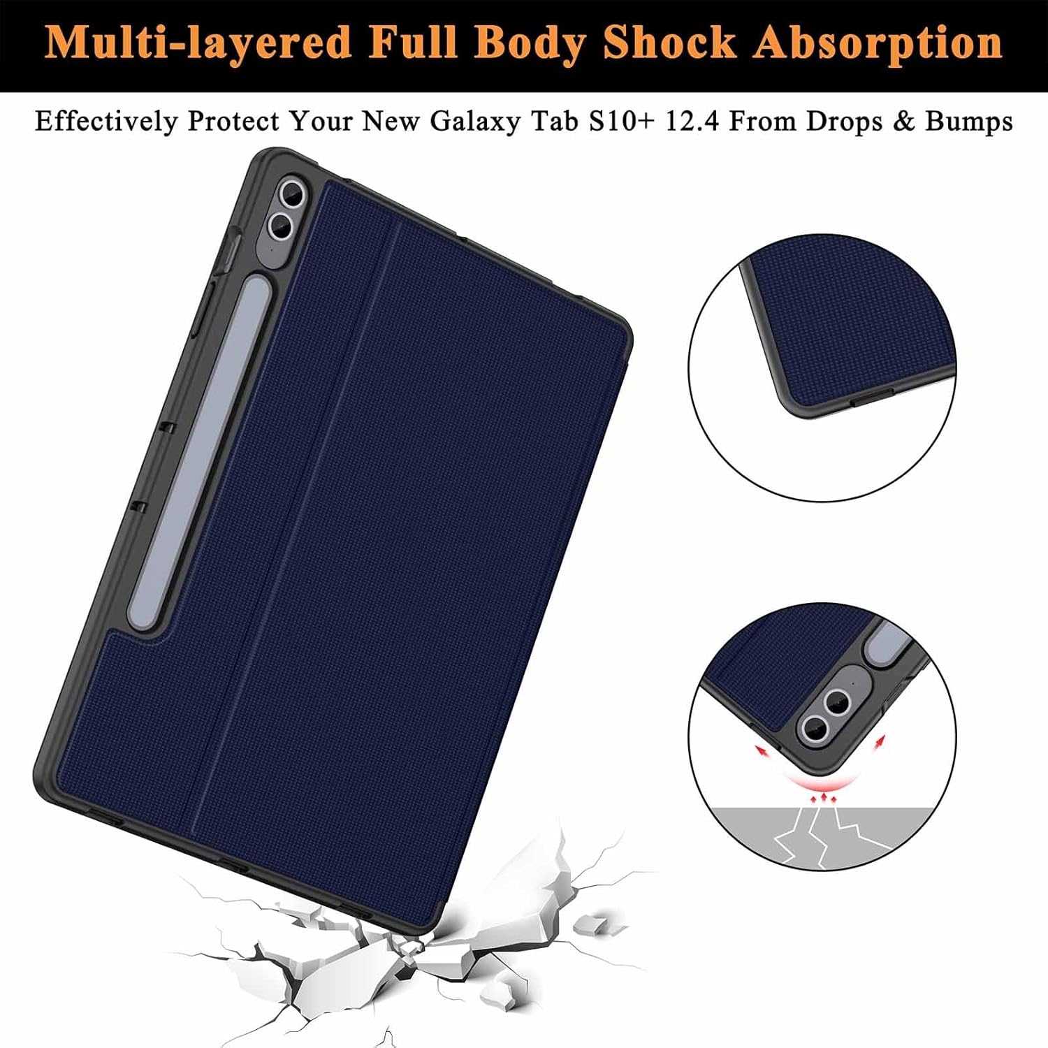 Soke Soke Galaxy Tab S10 Plus S9 Plus S9 FE Plus Case Shockproof Smart Folio Stand Soft TPU Back Cover Dark Blue 12.4 Inch - View 5 of 9
