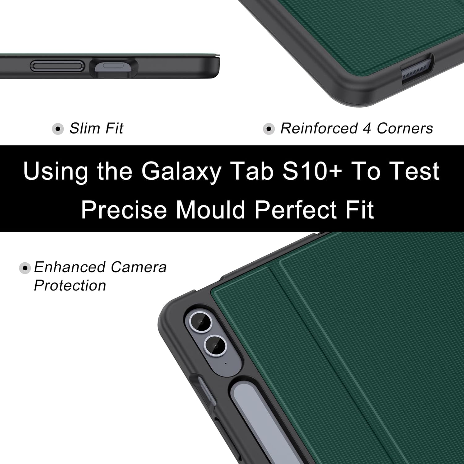 Soke Soke Galaxy Tab S10 S9 S9 FE Plus Case Shockproof Smart Folio Stand Soft TPU Back Cover Midnight Green 12.4 Inch - View 4 of 9