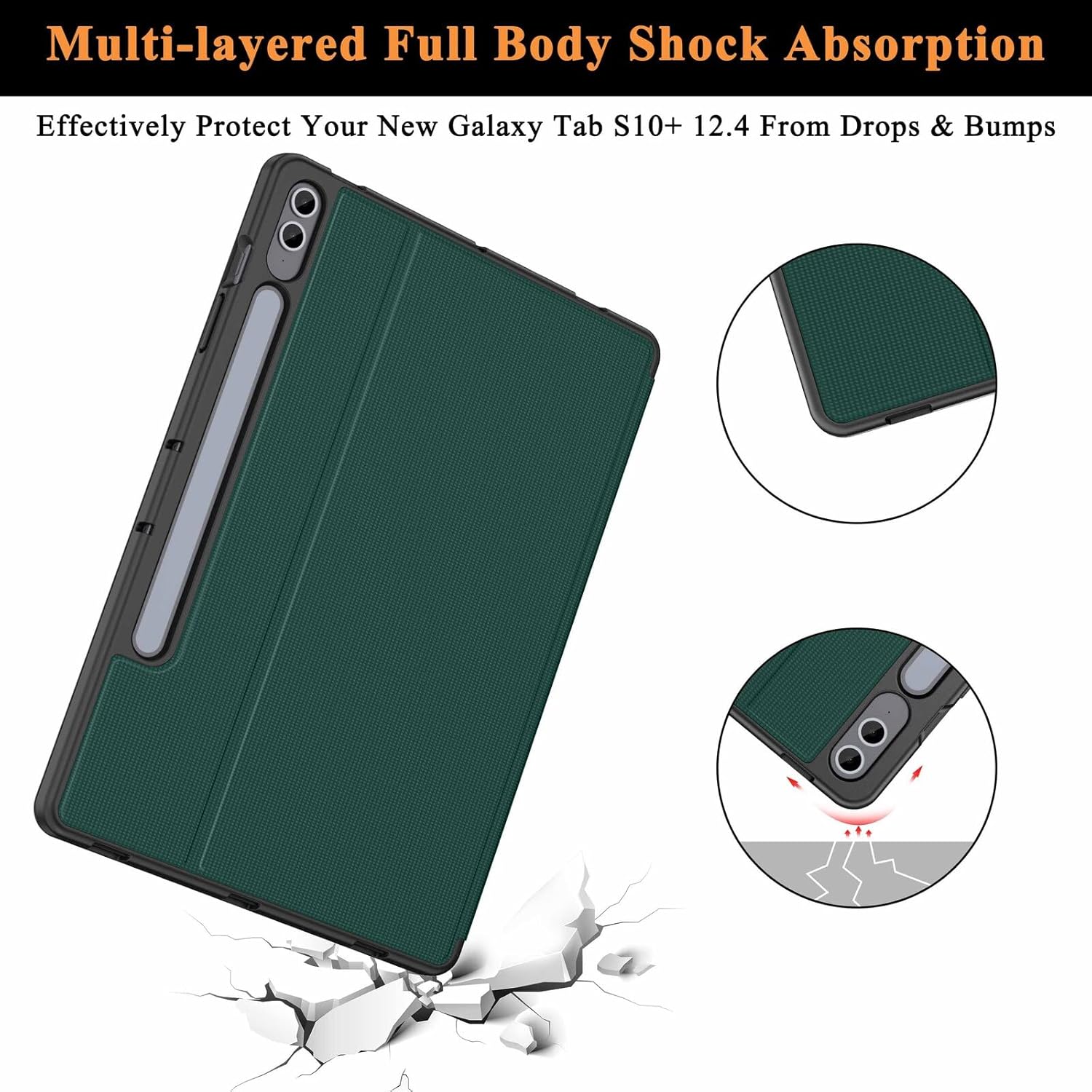 Soke Soke Galaxy Tab S10 S9 S9 FE Plus Case Shockproof Smart Folio Stand Soft TPU Back Cover Midnight Green 12.4 Inch - View 5 of 9
